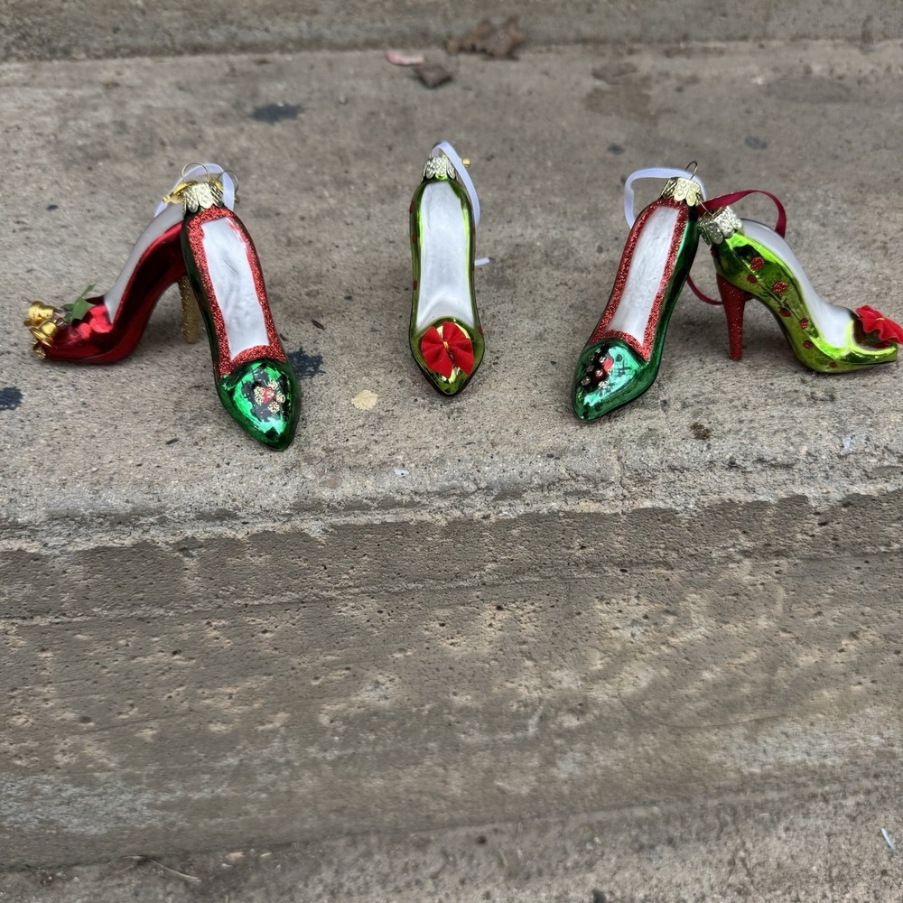 KSA Kurt Adler Holiday Heel Pump Christmas Ornaments Lot Of 6 Blown Glass